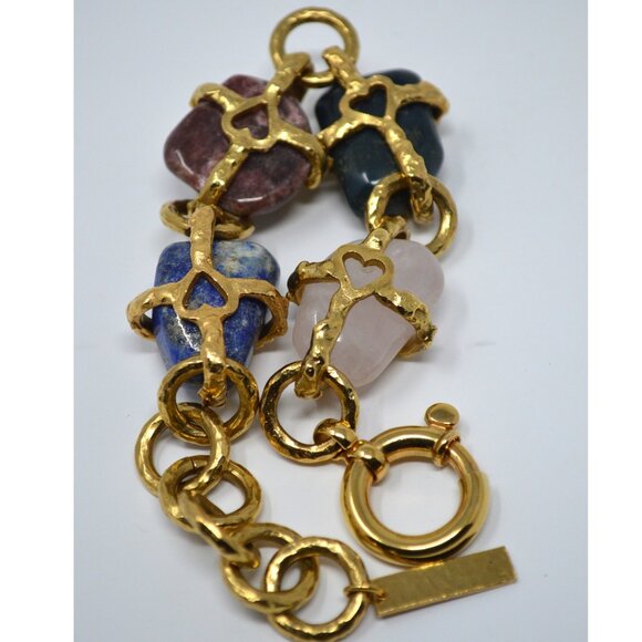 Yves Saint Laurent Arty Hammered Gold Plated Semi Precious Gem-Stones Bracelet - Picture 6 of 6